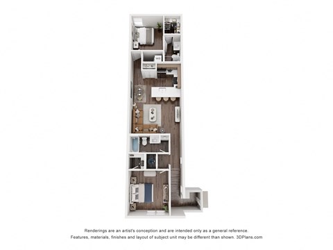 Floor plan for 2 beds, 2 baths, 969 sqft
